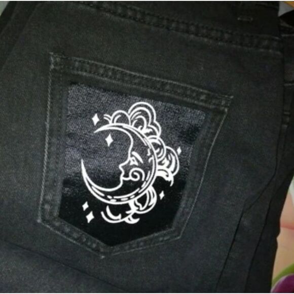 HIGH RISE WIDE LEG FLARE TWO TONE CONTRAST BLACK WHITE CELESTIAL GRUNGE JEANS 90 - Picture 9 of 11